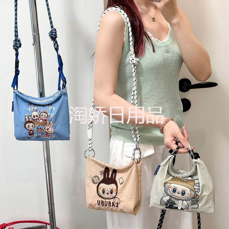 Cute Labubu Waist Embroidered Waterproof Nylon Crossbody Versatile Casual Shoulder Bag Daily Handbag