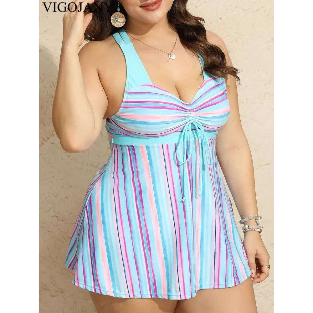 VigoJany 2025 Print Strapped Plus Size Swimwear Women Push Up Large One Piece Swimsuit Backless Cross Hollow Chubby Bathing Suit