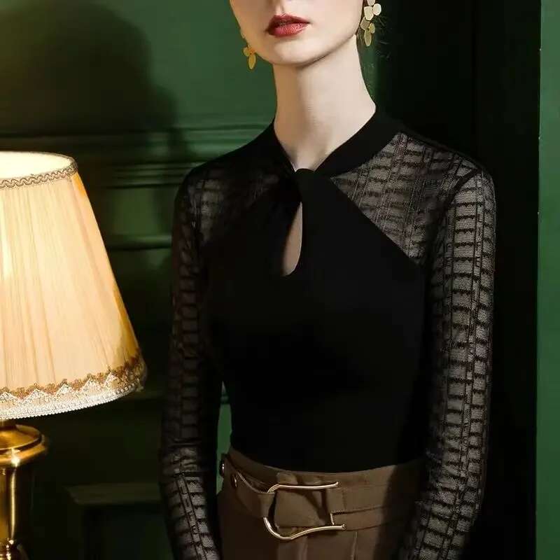 Womens Long Sleeve T-shirt Fashion Mesh Top Female Polyester Sale Y2k Clothes Vintage With Sleeves One Pieces Cheap Yk2 Korean