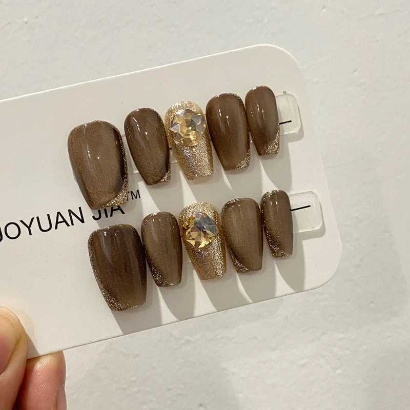 Glitter Ballerina Press on Nails Reflective Handmade Fake Nails with Diamond Bright Champagne False Nails Beauty Fingernail Tips R250616