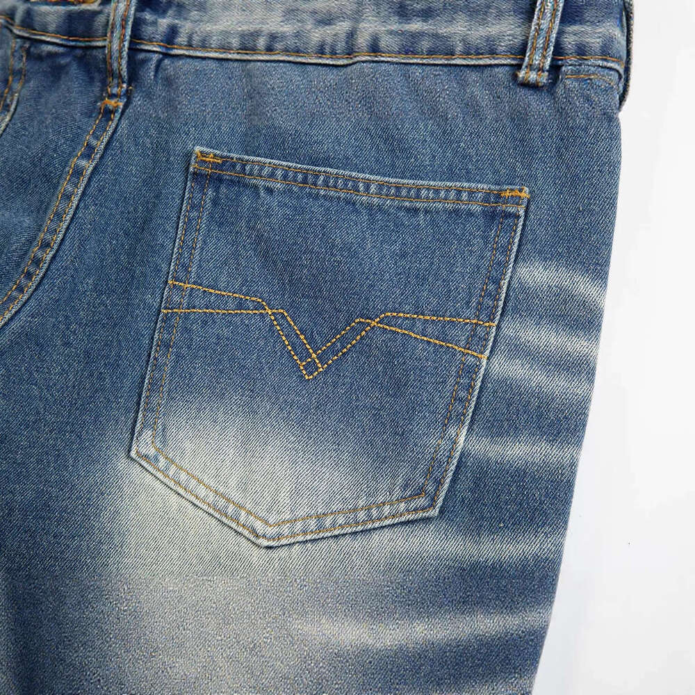 25FW American Style INS Casual Loose Washed Blue Flared Straight Jeans for Men