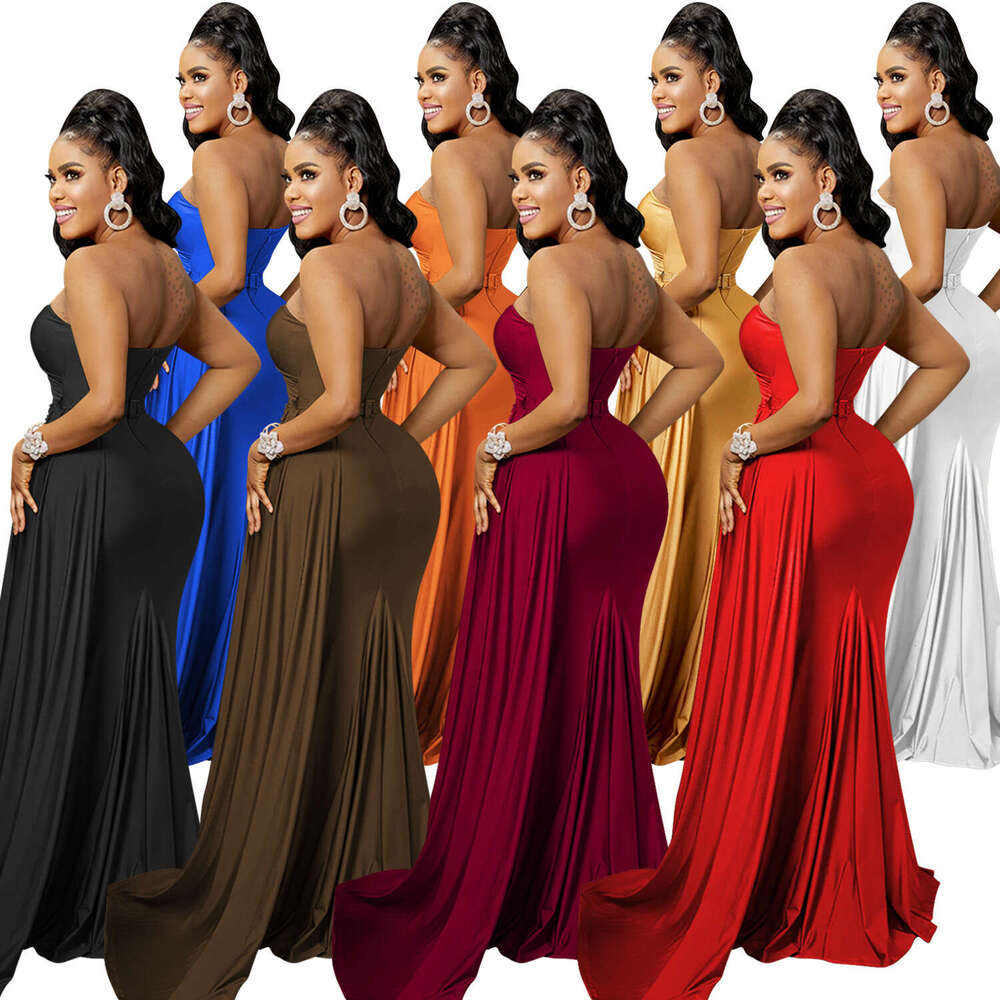 European and American Fashion Solid Color Party Bodycon One-Shoulder Sleeve Long Dress for Women 2025 New Elegant Unique Clothing