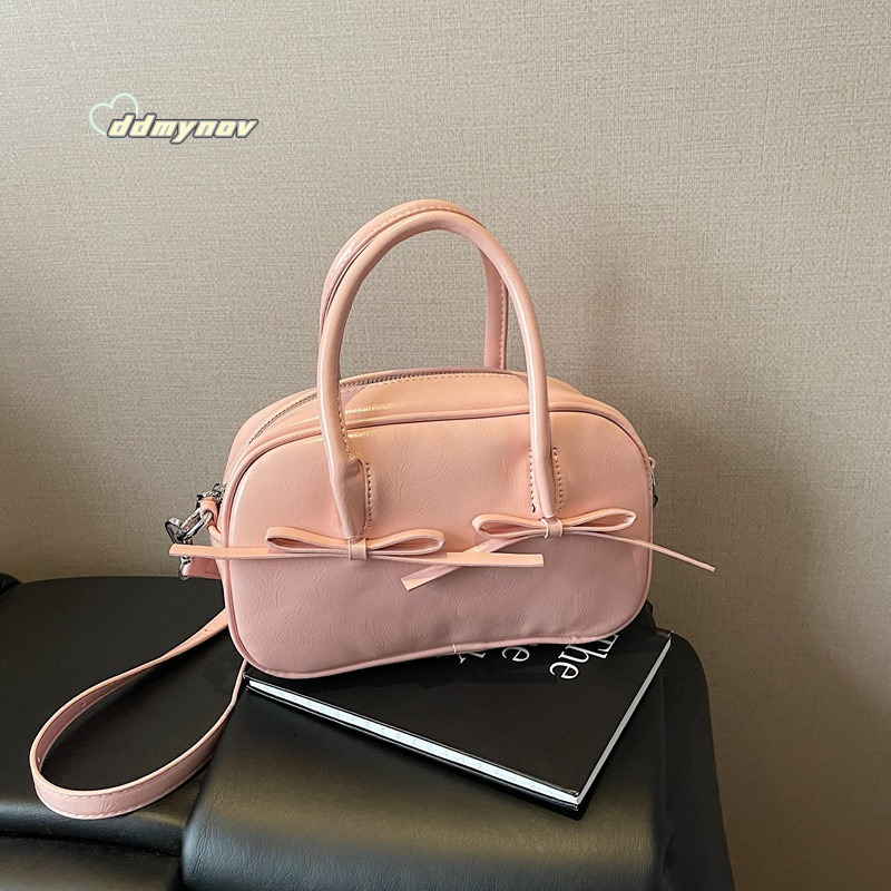 High-End Bowknot Handheld Bowling Ball for Women 2025 Spring New Fashion Commuter Versatile Crossbody Bag Trend ddmynov ddmynov ddmynov ddmynov