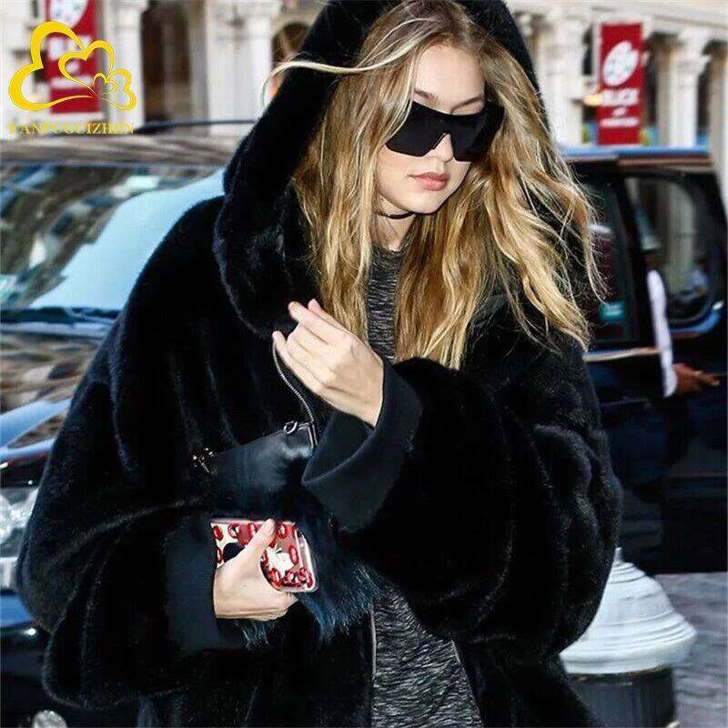Thickened Faux Mink Women Winter Clothes New Jacket Version Loose Imitation Rabbit Plush Hooded Fur Coat