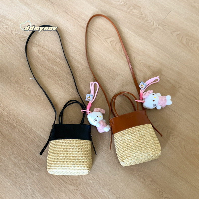 Summer Straw Mini Shoulder Bucket for Women 2025 New High-end Vacation Style Casual Handbag Crossbody Bag ddmynov ddmynov ddmynov