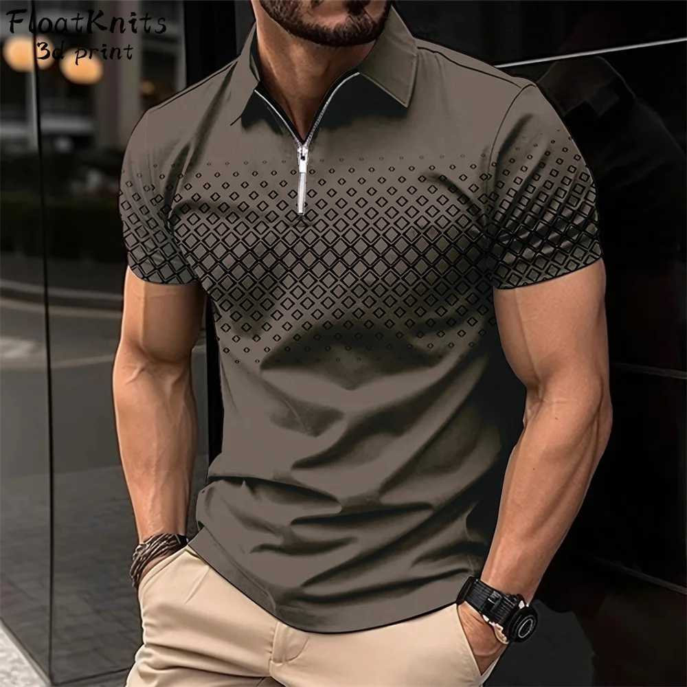 New Geometric Print Polo Shirts for Men Summer Fashion Short Sleeve Tee Business Lapel Mens Shirts New in Tops Tees Shirts W250616