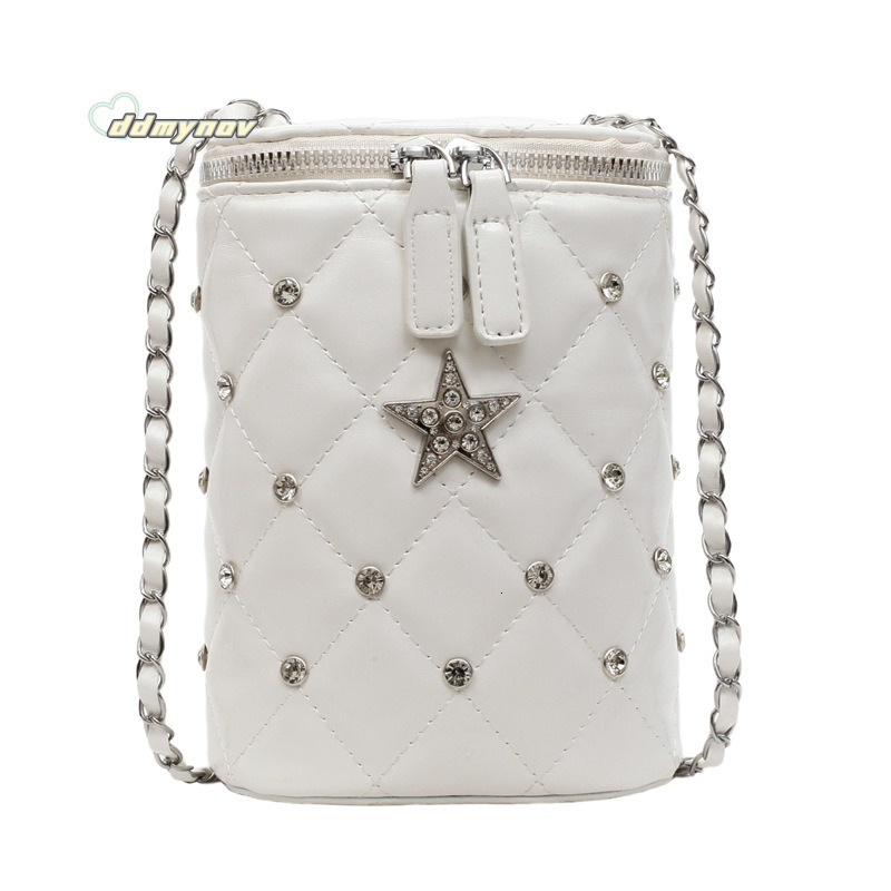 High-End Trendy Fashion Underarm for Women 2025 New Diamond-Encrusted Chain Small Square Single Shoulder Crossbody Phone Bag ddmynov