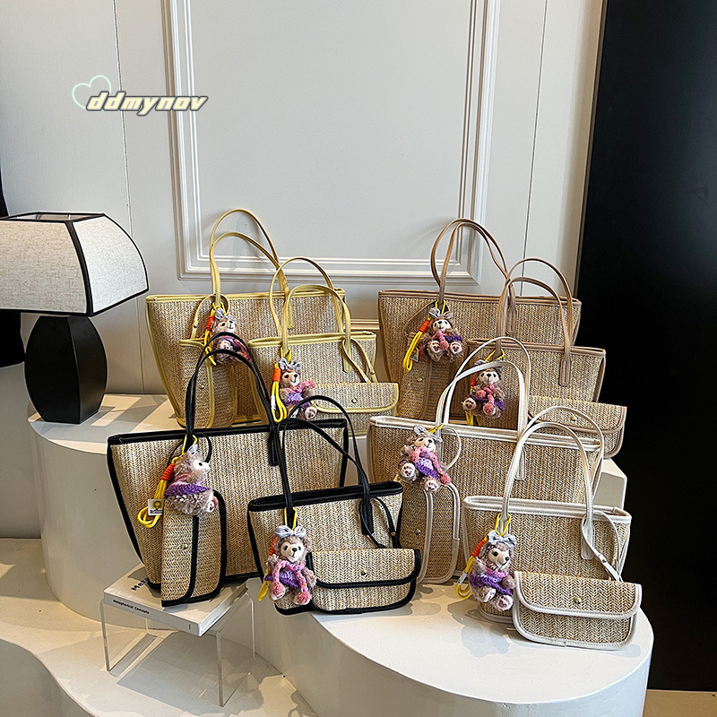 Fashion Color-Block Straw Large Capacity Tote for Women 2025 Spring Simple Versatile Beach Vacation Shoulder Bag Trend ddmynov ddmynov