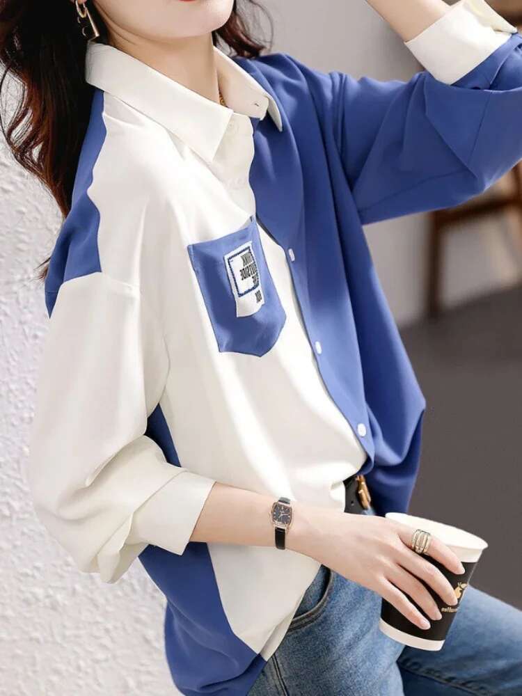 Spring and Woman Top Autumn Pattern with Designs V Neck Shirts Blouses for Women Korean Reviews Clothes Tunic 2025 S New Style