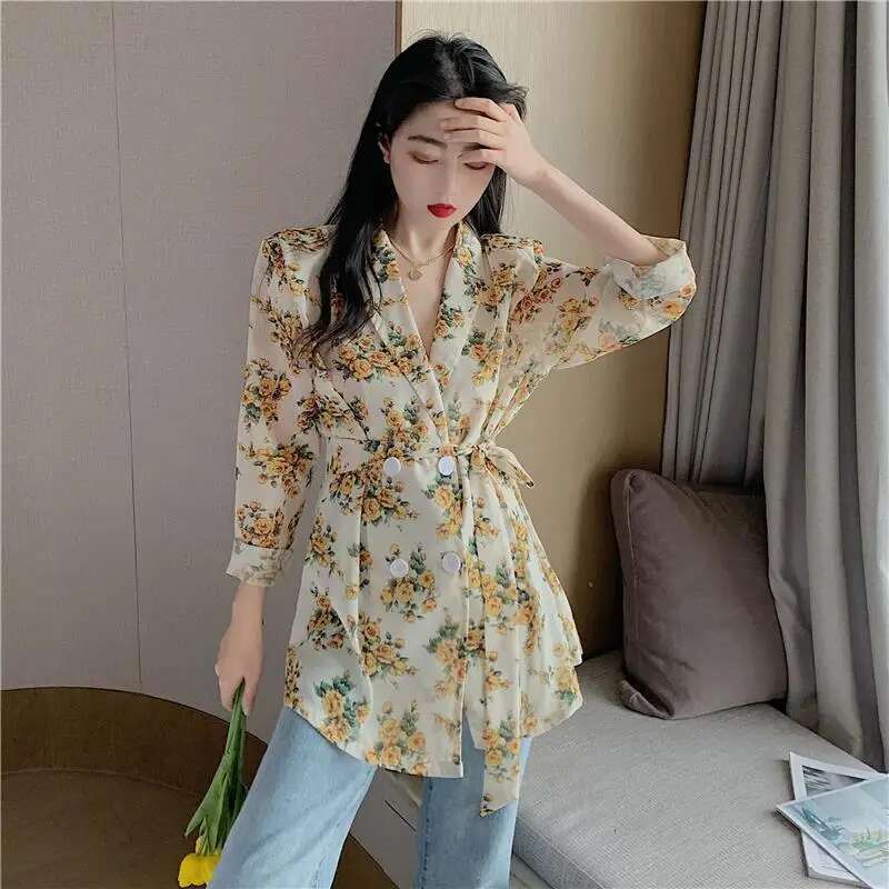 Womens Shirts And Blouses Button Up Top For Woman With Bow Clothing Floral Loose Sleeves Y2k Elegant Youth Xxl Stylish M