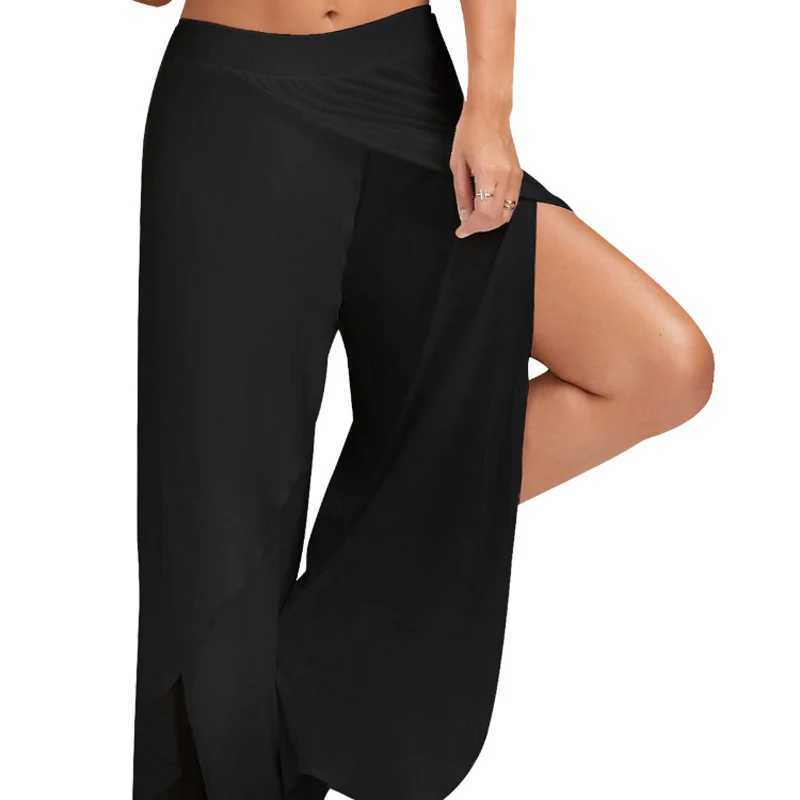 Women Plus Size Wide Leg Pants Loose Fitness Dance Yoga Split Trousers Fe Elastic Waist Casual Workout Solid Summer Clothing XJ250616