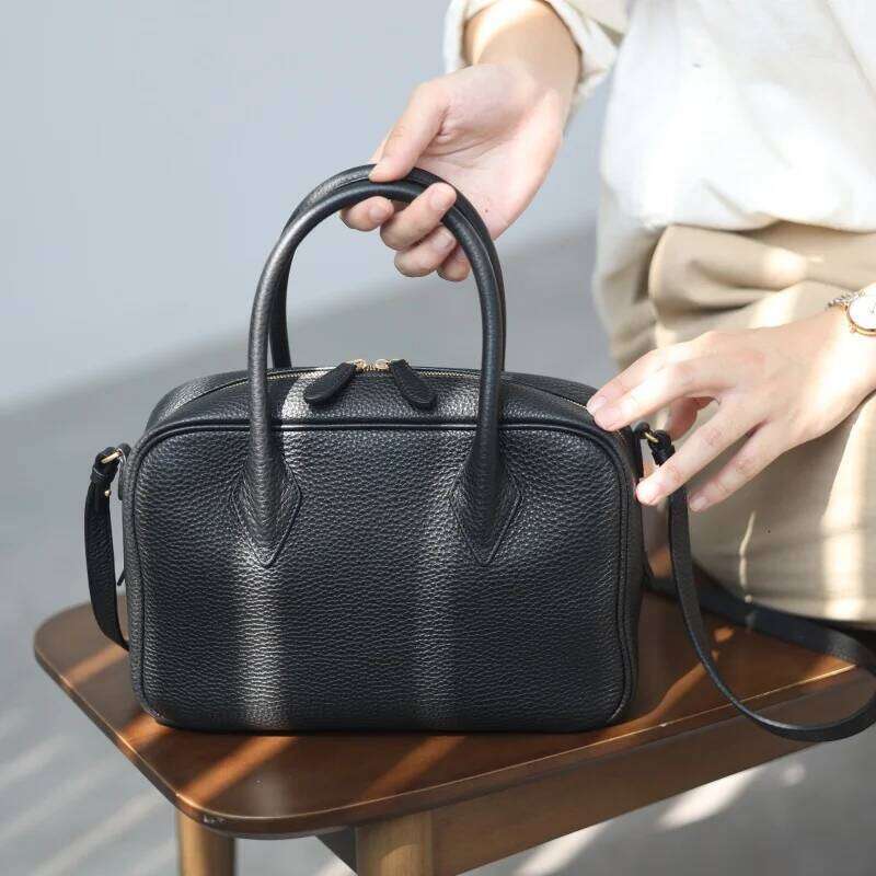 Women's Genuine Leather Vintage Crossbody Square Bags Real Cowhide Zipper Handbag Adjustable Shoulder Strap Soft And Versatile