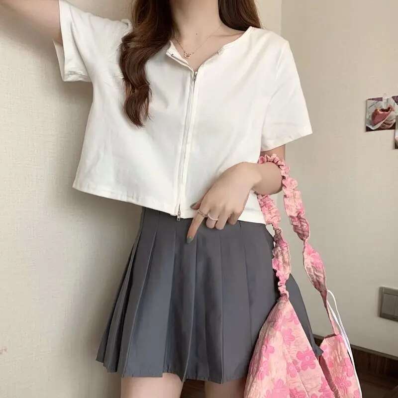 Womens Crop Top Summer T-shirt Woman Pink White Plain Short Sleeve Tees Elegant Classy Offe Clothing Black New in Old Pulovers