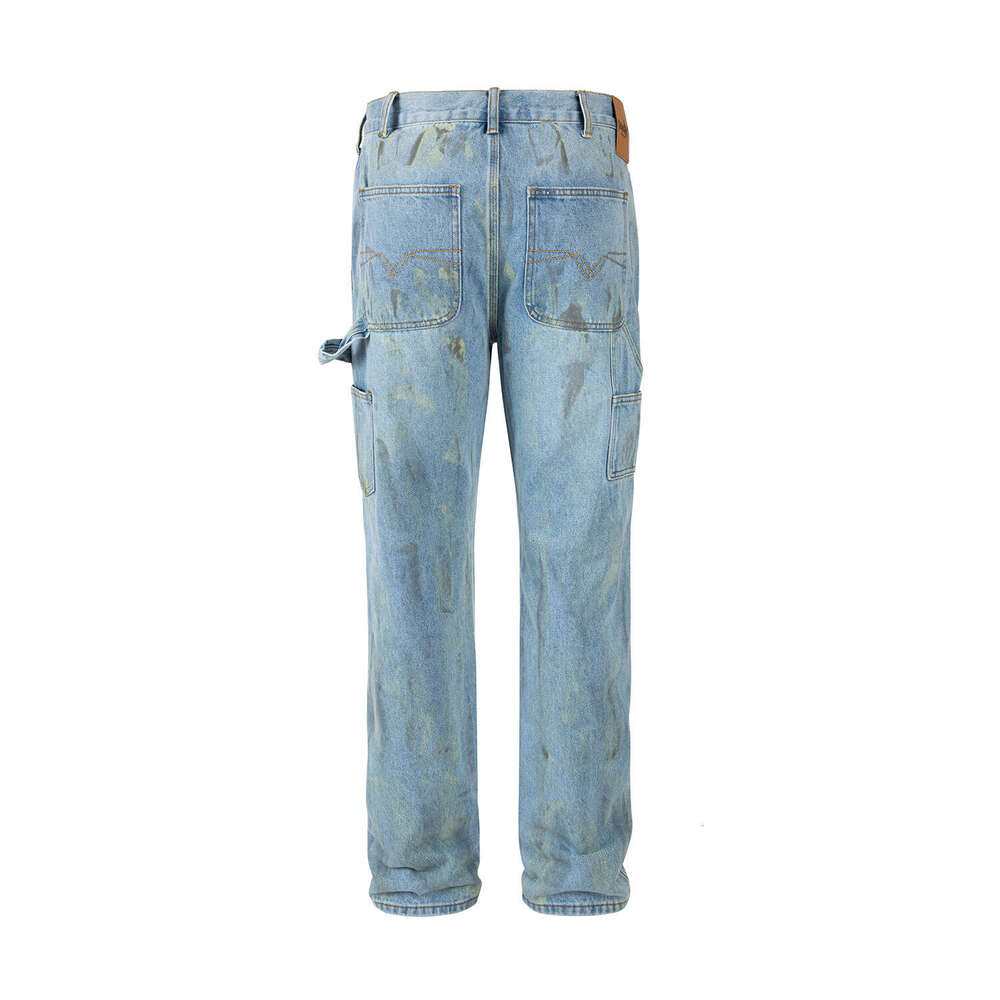25FW American INS Style Casual Pants Loose Washed Ripped Ink Splash Logging Jeans for Men