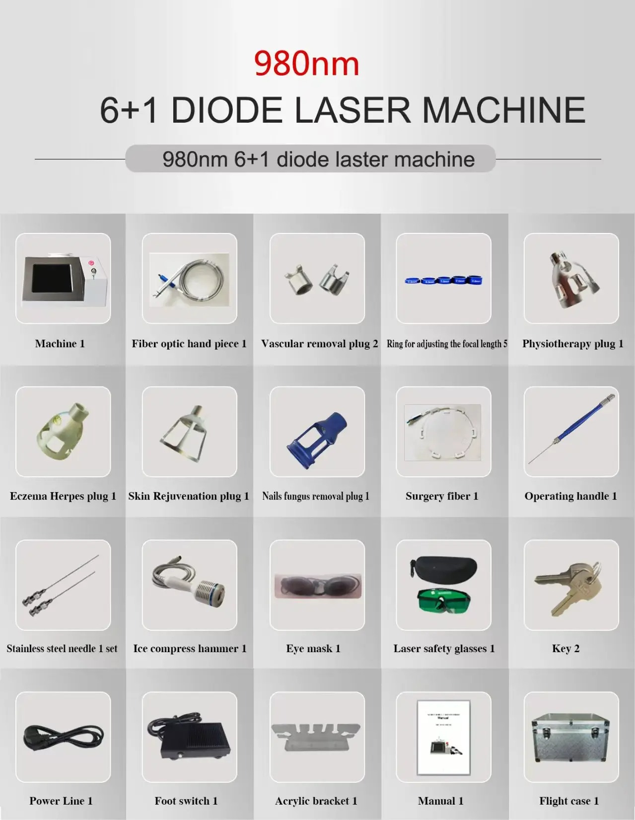 6-In-1 Multifunctional 980nm Laser Device, Red Blood Streak Removal + Fungus + Skin Rejuvenation + Physical Therapy + Ice Hammer, All-In-One