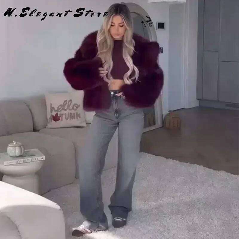 Chic Retro Faux Fur Furry Coat For Long Sleeve Lapel Warm Jackets Solid Coats 2024 Autumn High Street Lady Outerwear