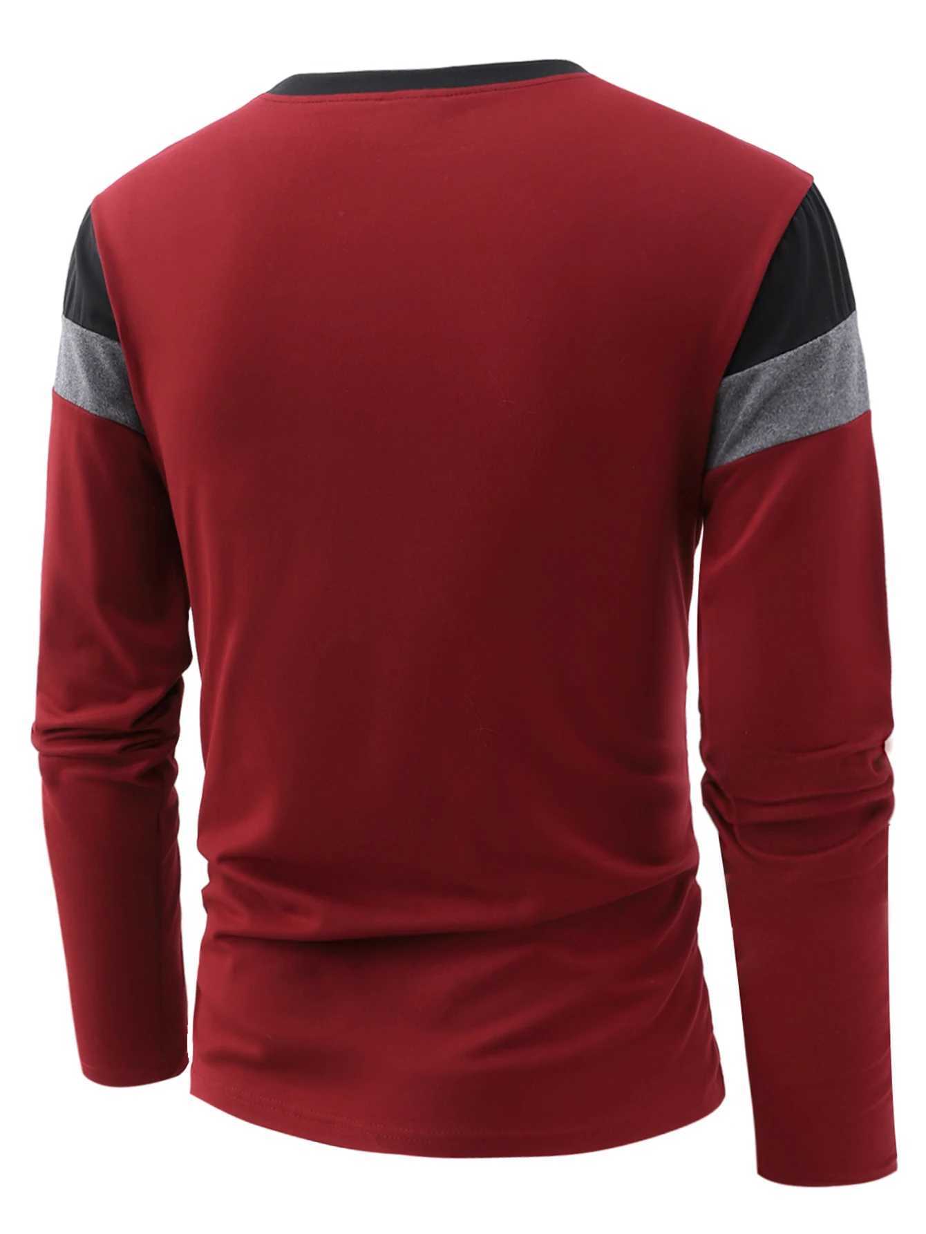Spring Autumn Fashion Mens Long Sleeve Round Neck Splicing T-shirt Business Anti Wrinkle Street Wear Casual Sport Top Male W250616