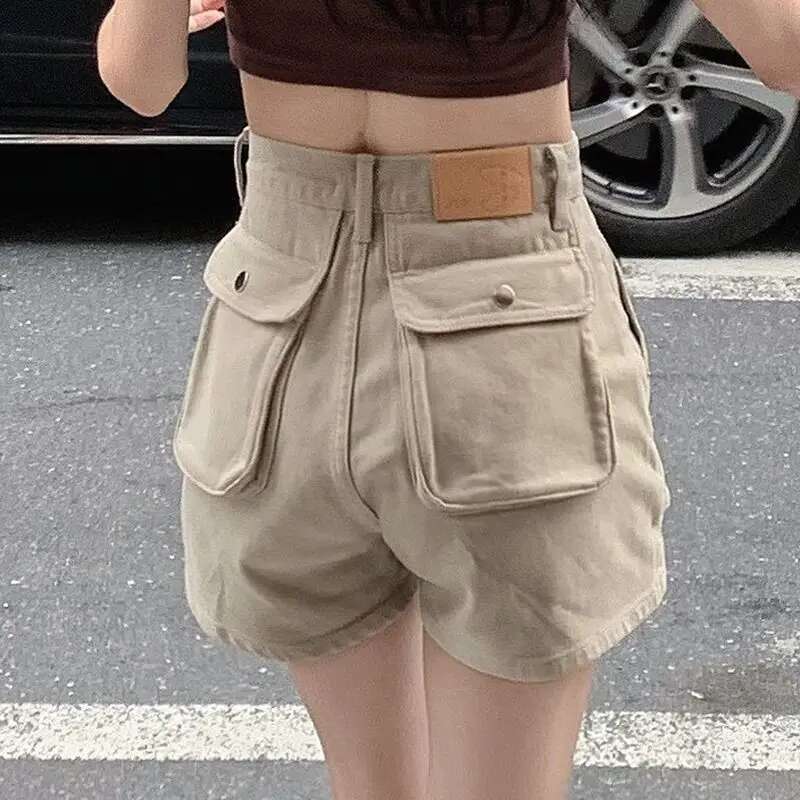 Womens Cargo Denim Shorts Yellow Short Pants For Woman To Wear With Waist Pocket Vintage Luxury Y2k Harajuku New In Hot Jeans