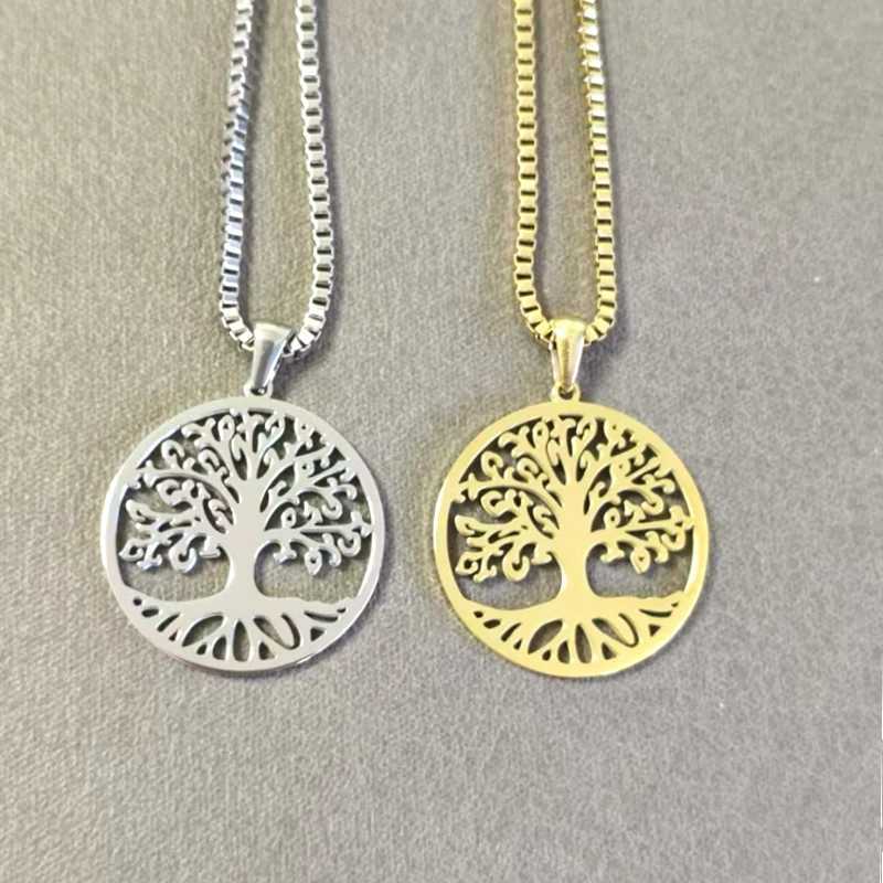 10pcs Tree of Life Pendant Stainless Steel Necklace 2 Colors Women Men Amulet Neck Chain Jewelry collar aol de la vida W250616