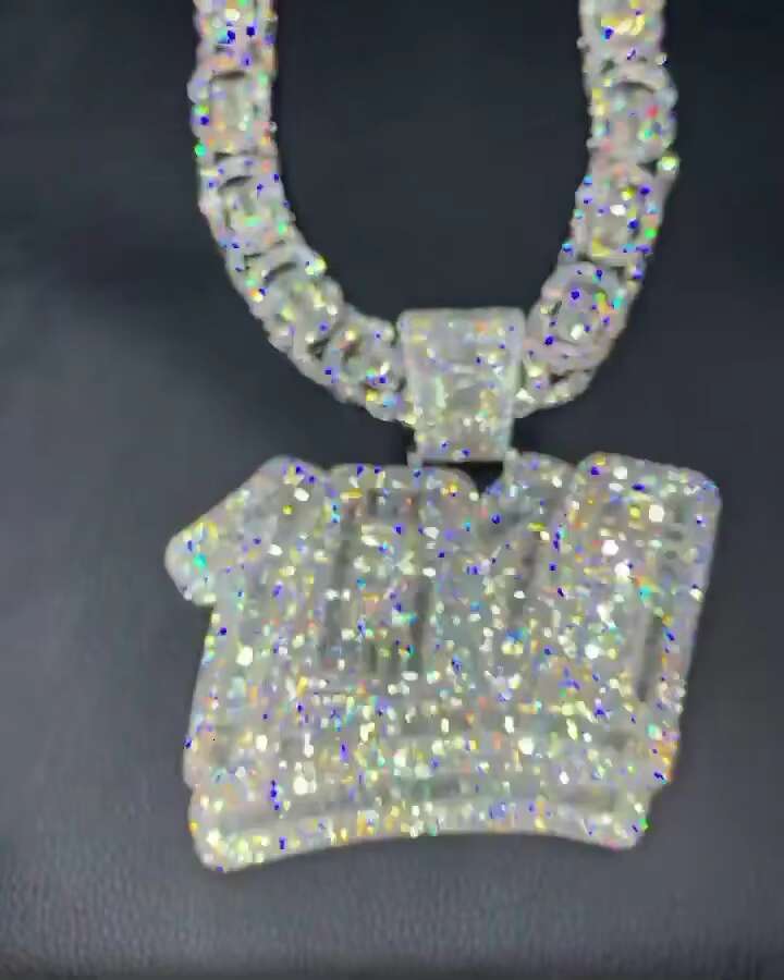 Round and Baguette Cut New Trendy Personalized Number Fully Iced Out VVS Moissanite S925 Sterling Silver Hip Hop Pendant for Him