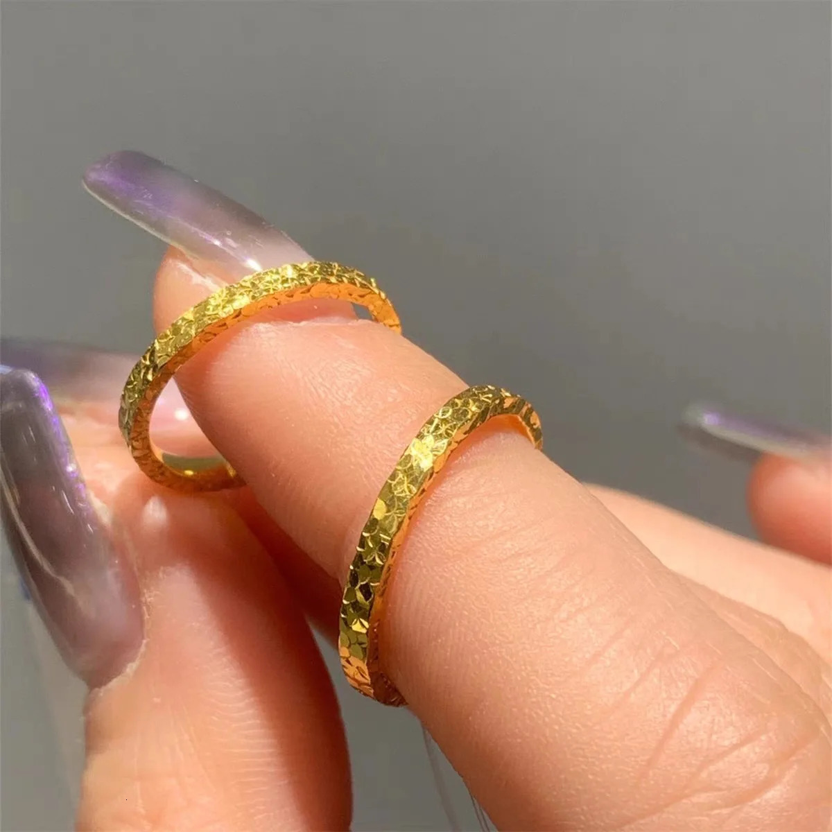 Stainless Steel Gold Color 2mm Sparkling Thin Rings for Women Size 5-10# 18K Wedding Band Engagement Jewelry Lovers Gifts 250610