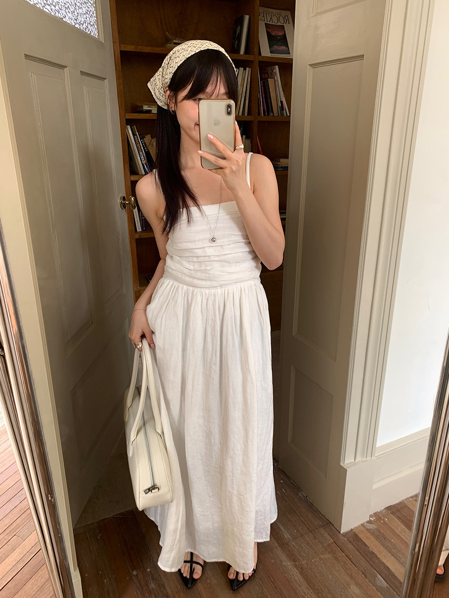 SL160 College Style Loose Lace-up Dress Embroidered Slightly Transparent Long Dress Spring and Summer