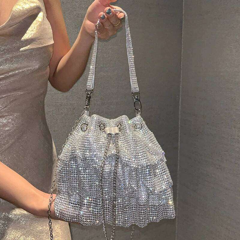 Women Gold Sier Banquet Handbags New Dia-Studded Tassel Evening Bags Femme Wedding Purse Dress Beaded Party Bucket Clutch