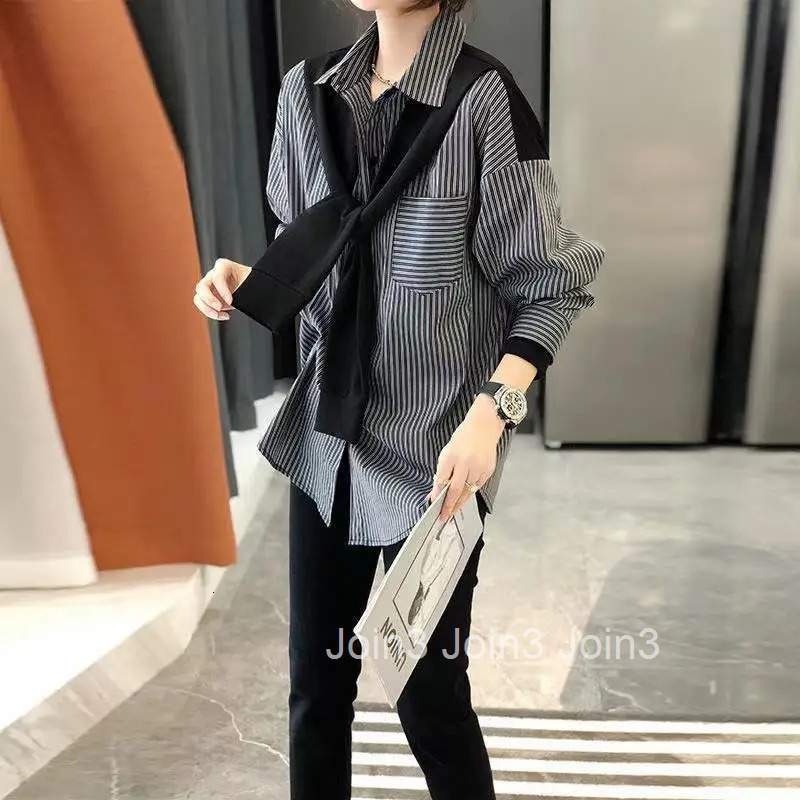 Clothing Black Top For Woman Spring Womens Shirts And Blouses Printed Loose Striped Fashion 2025 Streetwear Offer Stylish