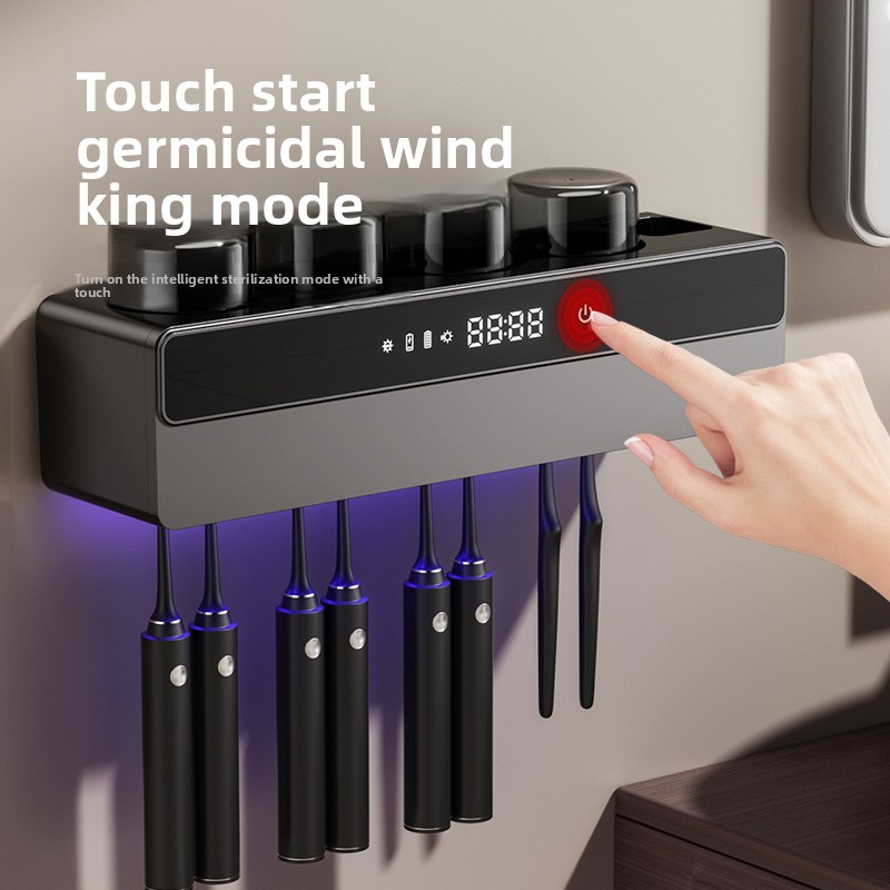 Wall mounted Toothbrush Sanitizer Rack Smart Drying UV Sterilization Punch free Toothbrush Cup Holder Wall mounted Charging