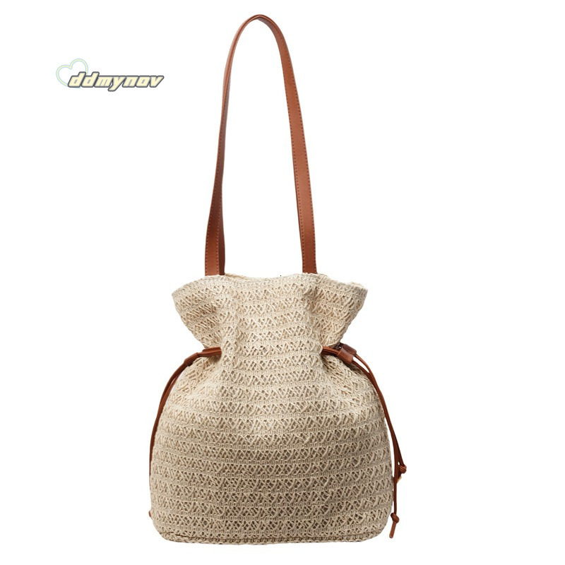 Summer Straw Mini Shoulder Bucket for Women 2025 New High-end Vacation Style Casual Handbag Crossbody Bag ddmynov ddmynov ddmynov