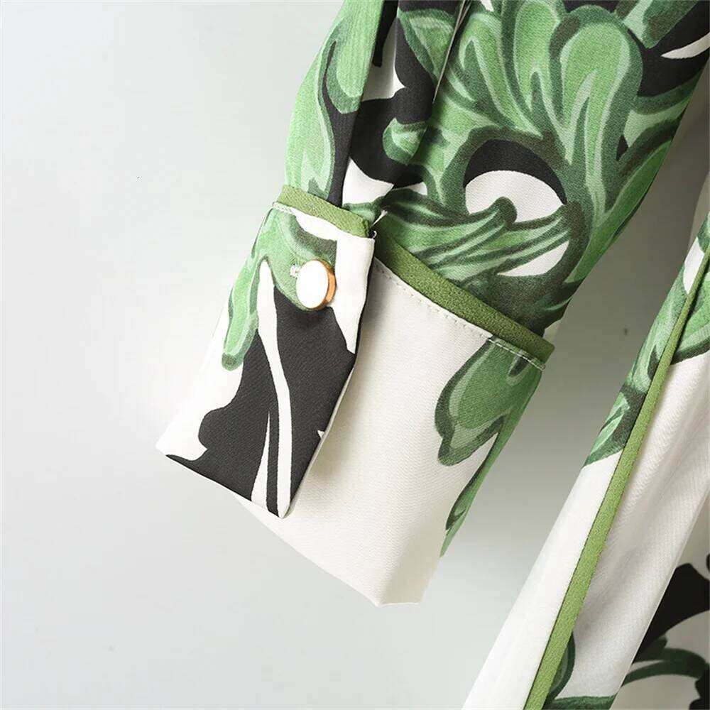 2025 Spring New Women's Casual Slim Flip Collar Long Sleeves With Belt Printed Shirt Style Dress