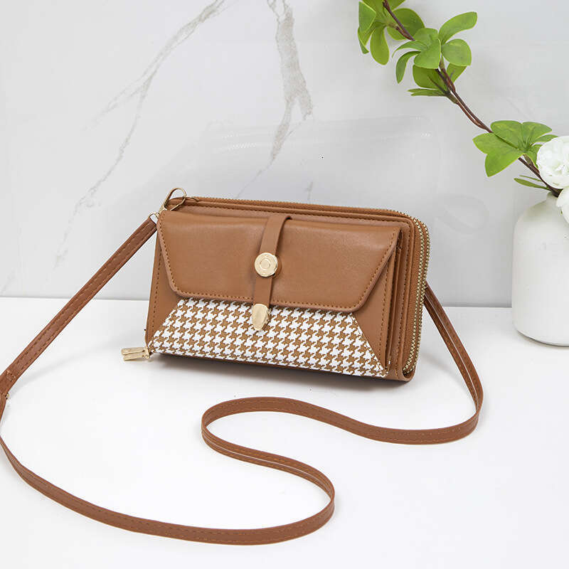 New Style Patchwork Color-Block Phone for Women, Multifunctional Ladies Wallet with High-End Houndstooth Crossbody Shoulder Bag