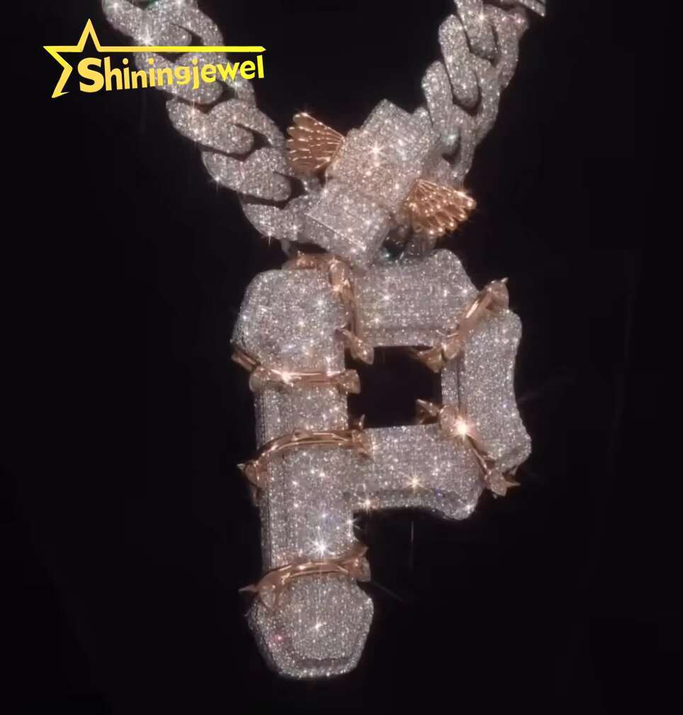Personalized Men Charms 925 Silver Iced Out Hiphop Letter Pendant Fit Cuban Link Chain Moissanite Diamond Initial Letter Pendant