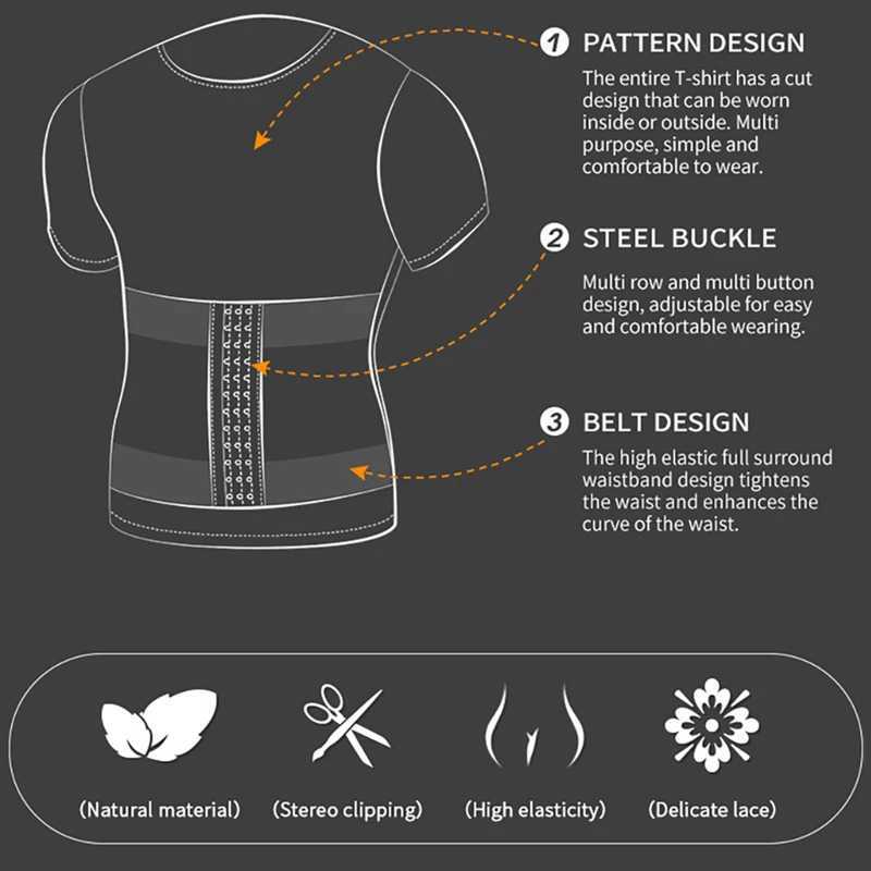 Waist Trainer Shirts for Men Abdomen Reducing Tummy Control Girdle Slimming Body Shaping Underwear Compression Tees Shapewear W250616