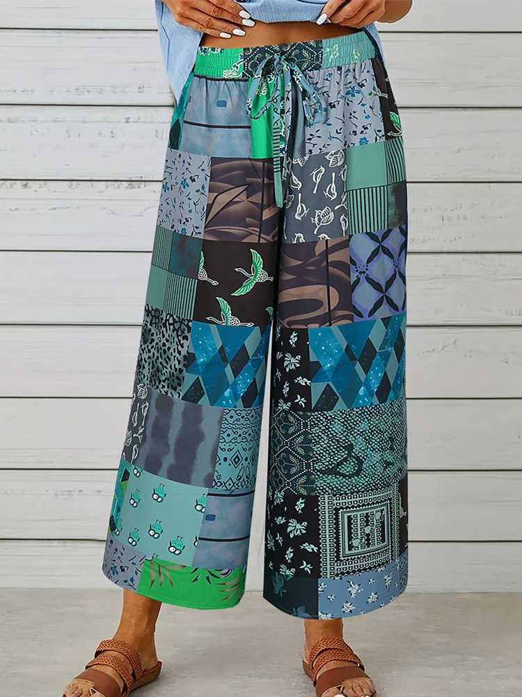 plus Size Boho Cotton Linen Pants for Women Summer Vintage Loose Wide Leg Trousers Streetwear Casual Elastic Waist Fe FashiXJ250616