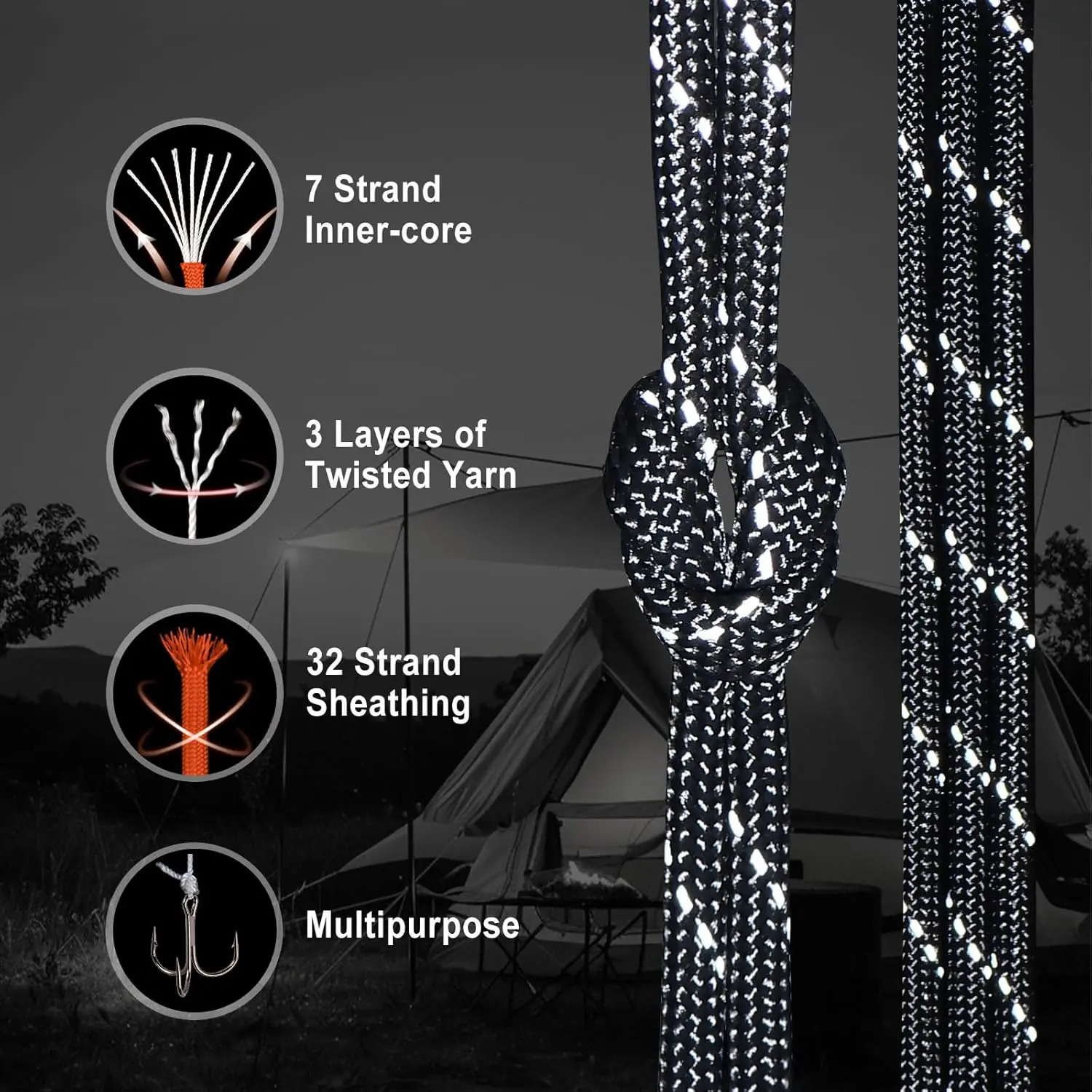 3050100m 550 Reflective Paracord 7 Strand 4mm Parachutes Rope Cord Spool Outdoor Survival Emergency Lanyard for Camping Hiking 250611