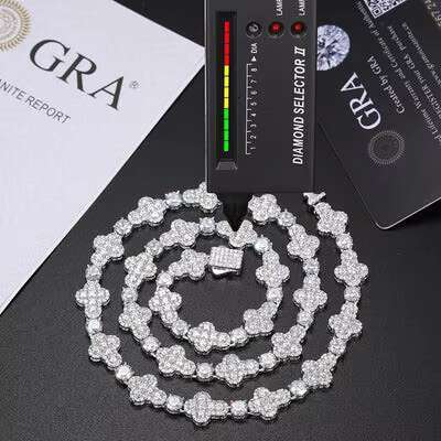 Unisex 925 Silver Tennis Chain 10mm Cross VVS1 Moissanite Fine Jewelry Necklace for Women