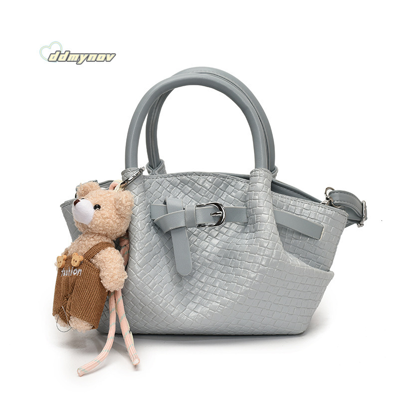 Korean Style Fashion Trend Handbag for Women 2025 Spring Versatile Woven Pattern Bucket Casual Shoulder Crossbody Bag ddmynov