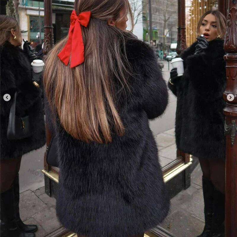 Lapels Faux Coat Women Winter Brand Designer Fluffy Fox Fur Jacket Furry Overcoats Girl Stylish Long Outerwear