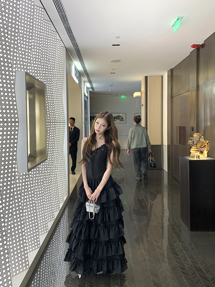 XR171 New French Temperament Lace Suspender Dress Women's Summer