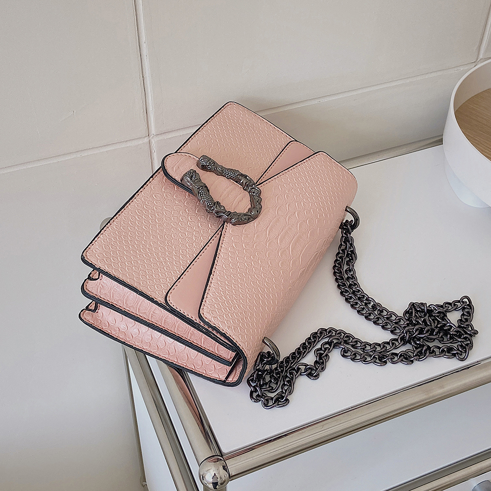 Crocodile patterned bag for women, European and American retro chain small square bag, casual and versatile commuting single shoulder crossbody bag