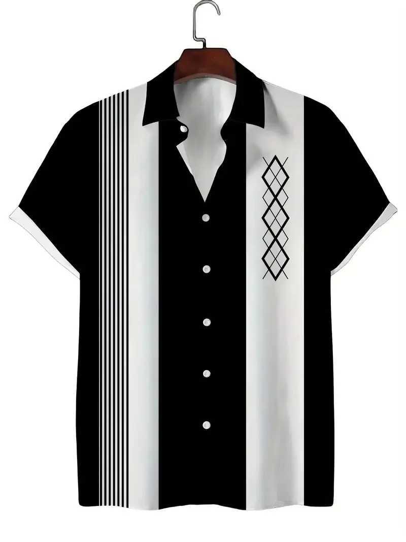 Summer Mens Short Sleeve Lapel Shirt Outdoor Casual Tops 3D Geometric Printed Pattern Large Size Loose Mens Clothing Short W250616