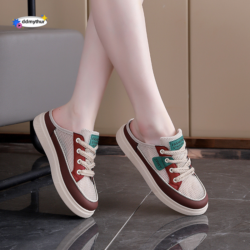 Breathable Outdoor Half-Slip Sandals for Women 2025 Internet Celebrity Korean Style Versatile Flat Casual Mesh Women's Shoes KT-283 ddmythur