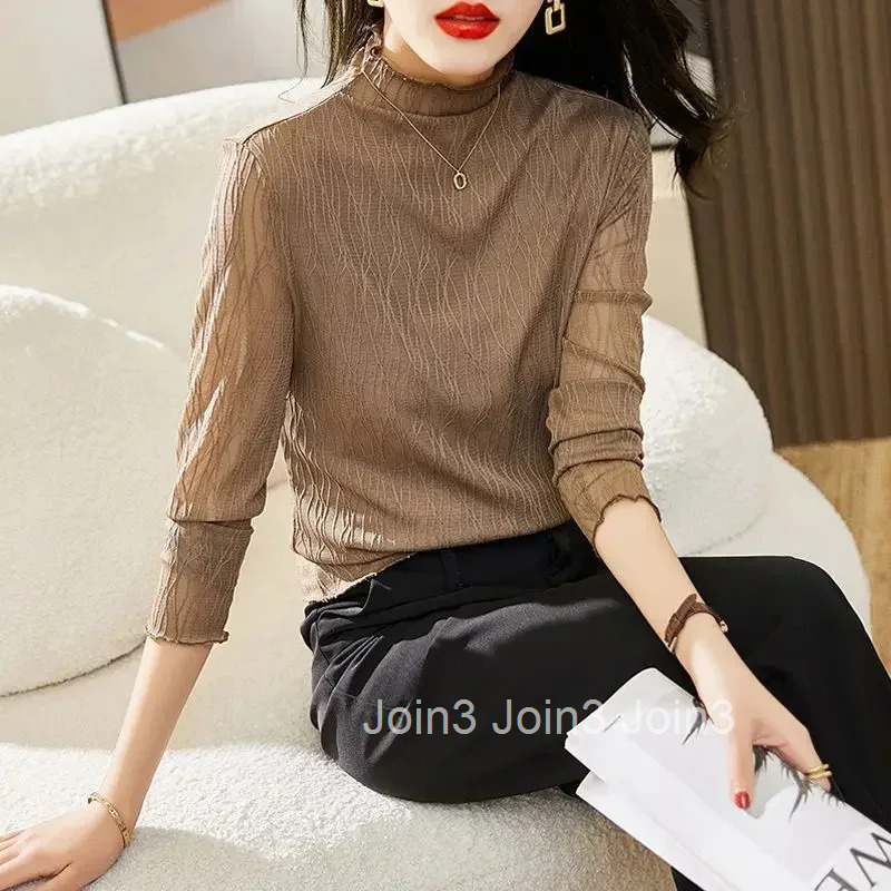 Womens Long Sleeve T-shirt Turtleneck Baggy Pulovers Top Female Aesthetic Clothing Korean Y2k Fashion Korea Popular Clothes Yk2