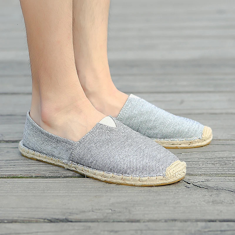 Women Sewing Flax Shoes Slip on Loafers Casual Shoes Man Espadrilles Hemp Canvas Flat Shoes Plus Size Fisherman Driving Footwear 250613
