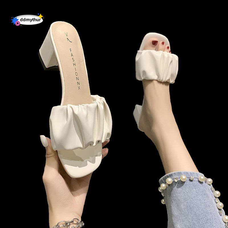 Women's Half Slippers 2025 New Trendy Fashion Chunky Heel Outdoor Summer Sandals for Clothing Store Fitting Room ddmythur