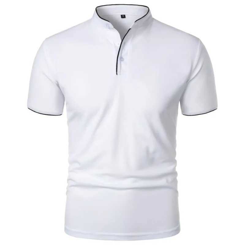 New Mens Short Sleeve Collar Polo Shirts Summer Solid Color Casual Polo Shirt Trendy Breathable Loose Basic Splice Oversize Top W250616