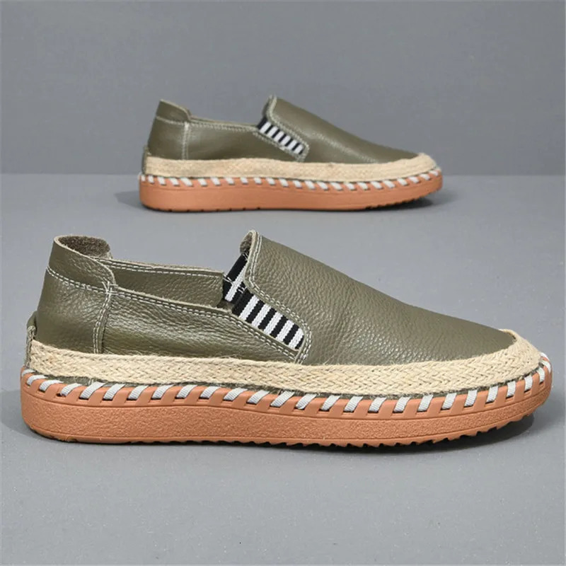 Fashion Fisherman Loafers Mens White Genuine Leather Espadrilles Shoes Male Walking Sneakers Footwears Zapatos Hombre 250612