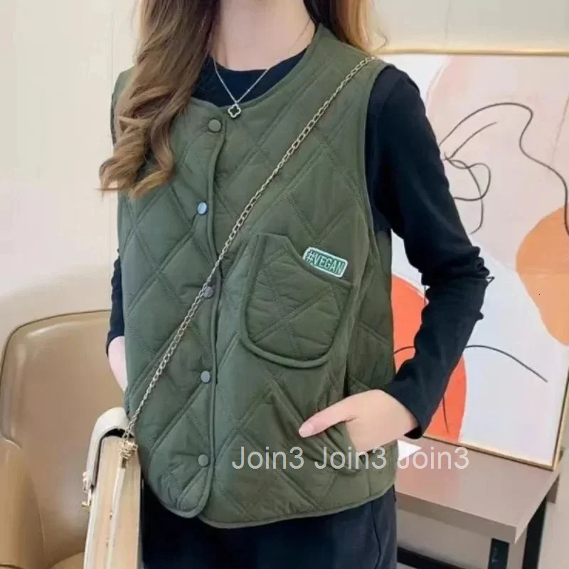 Diamond Solid Color Light Quilted Womens Vests Casual Youthful New Outerwear Autumn Lady Giletes Warm Elegant Cheap Working