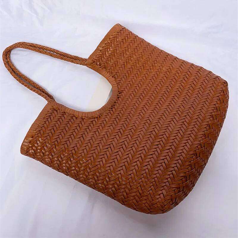 Designer Bag French Holiday Style Handmade Cowhide Weaving Casual Shopping Bag Vintage Big Tote Purse Cowhide Cross Hand Bags Lady